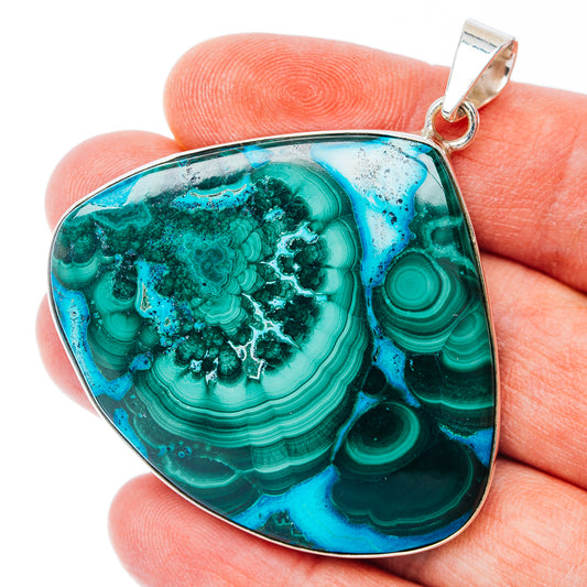 Huge Premium Malachite In Chrysocolla Pendant 2 1/4" (.925 Sterling Silver)