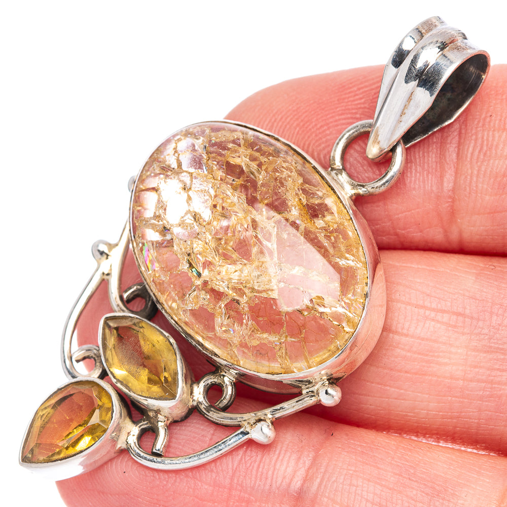 Crackled Citrine Pendant 2" (925 Sterling Silver) P40056