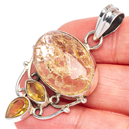 Crackled Citrine Pendant 2" (925 Sterling Silver) P40056