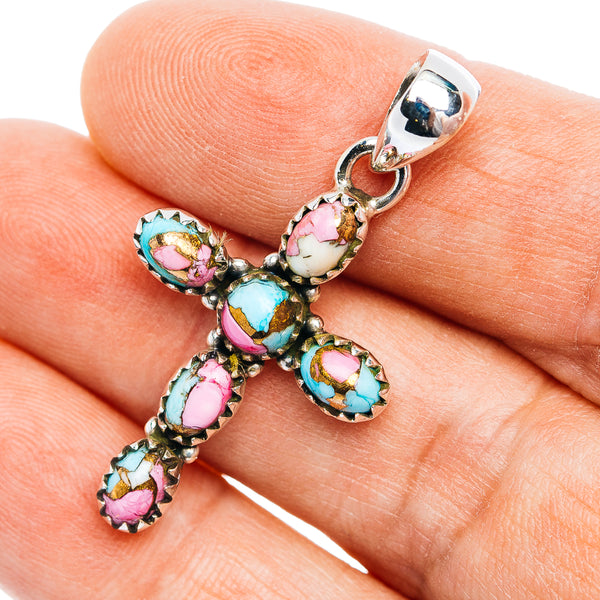 Southwestern Style Cotton Candy Turquoise Cross Pendant 1 5/8" (.925 Sterling Silver)
