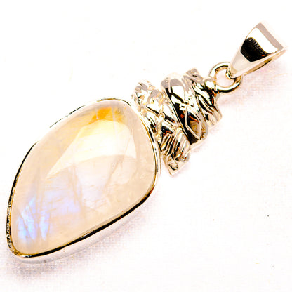 Premium Rainbow Moonstone 925 Sterling Silver Pendant 1 5/8" (925 Sterling Silver) PD37787