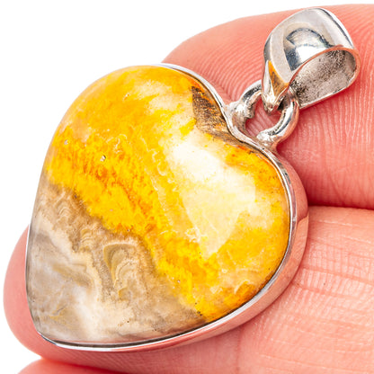 Bumble Bee Jasper Heart Pendant 1 1/4" (925 Sterling Silver) P42877