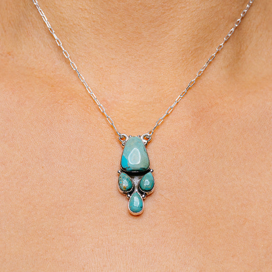 Turquoise teardrop pendant necklace with 0.925 sterling silver chain