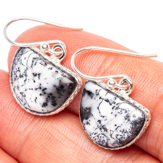 Teardrop opal earrings in 925 sterling silver, white with black dendritic veining