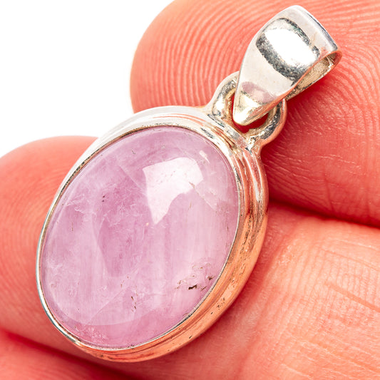 Oval kunzite pendant with pink cabochon gemstone in .925 sterling silver bezel
