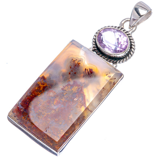 Sterling silver pendant with amethyst oval bezel and rectangular plume agate drop