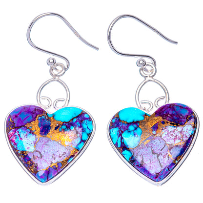 Purple and turquoise heart drop earrings with 925 sterling silver ear wires