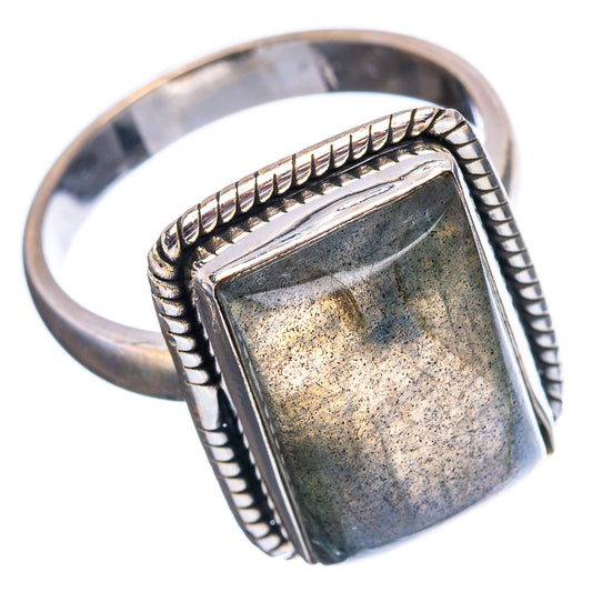 Sterling silver labradorite ring (size 7) with rectangular bezel, golden shimmer stone