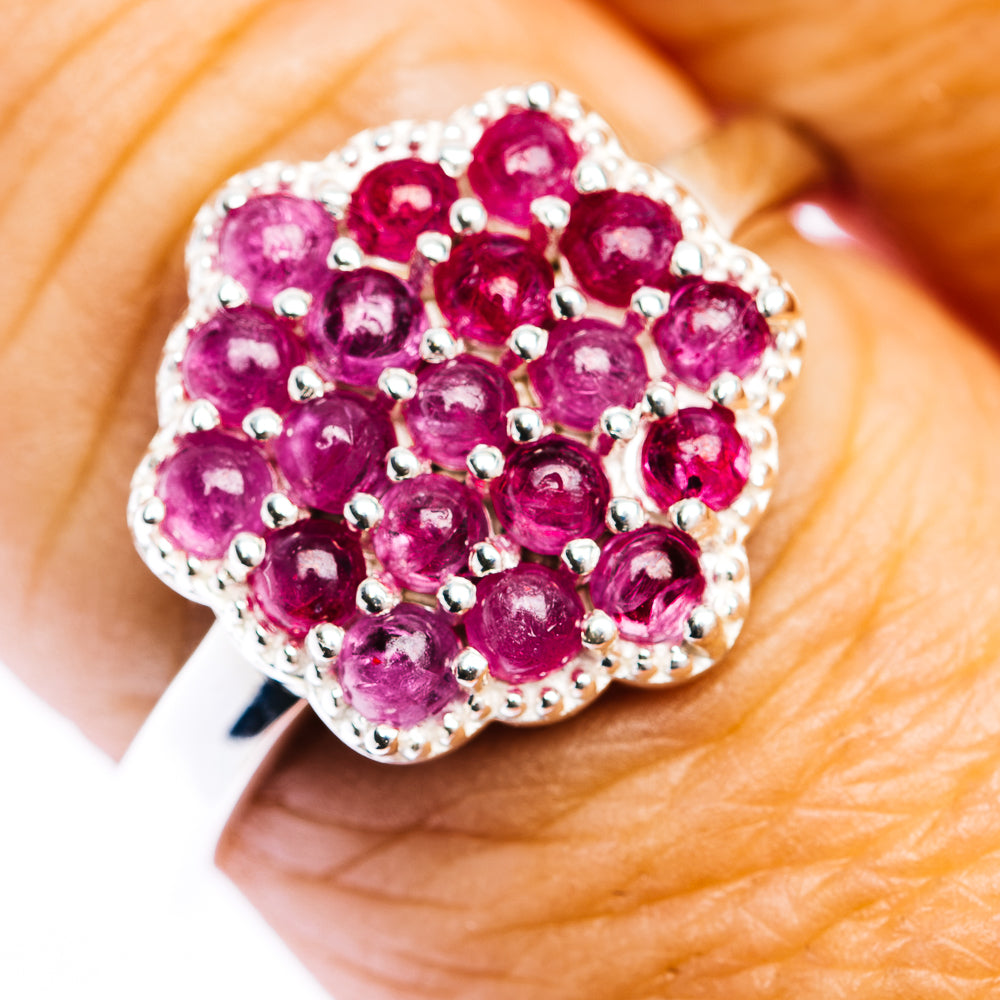 Burmese Ruby Cluster Ring Size 9 (.925 Sterling Silver)