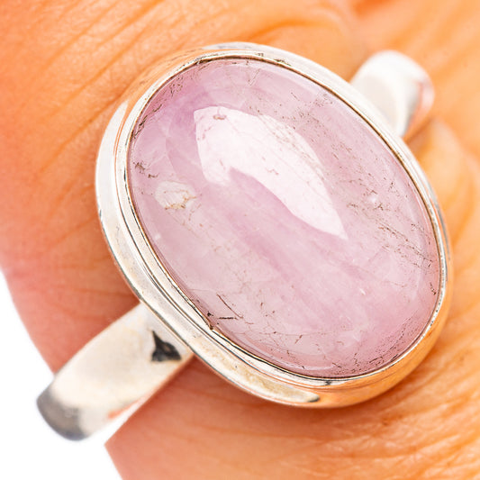 Oval Kunzite ring, size 8, .925 sterling silver with pink bezel