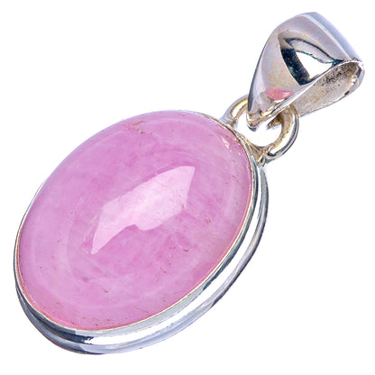 Angled oval pink kunzite pendant with silver bezel and hinged bail, 925 sterling
