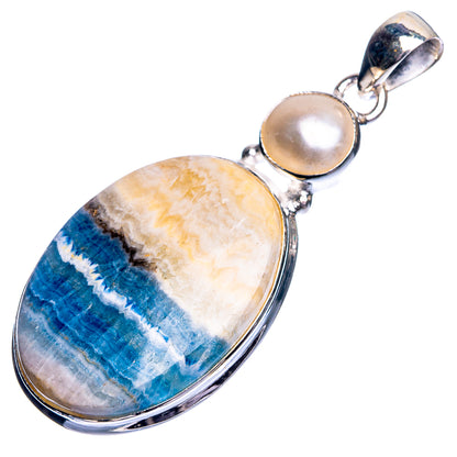 Blue Scheelite, Cultured Pearl Pendant 1 7/8" (925 Sterling Silver) P39219