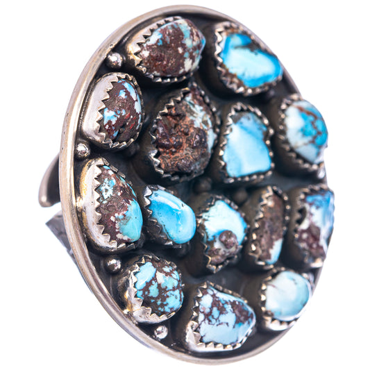 Turquoise oval cluster ring in .925 sterling silver with blue stones and dark matrix