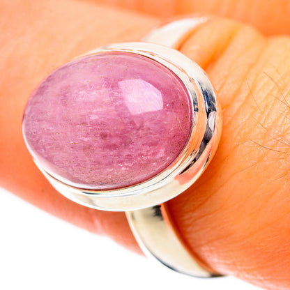 Sterling silver oval pink gemstone ring, size 8, top view