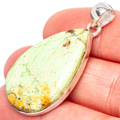 Sterling silver chrysoprase teardrop pendant with green-yellow stone and loop bail