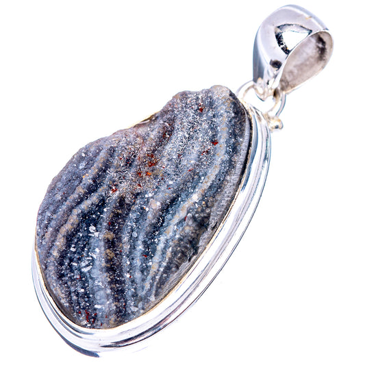 Sterling silver druzy stone pendant with dark blue-gray textured oval and top bail