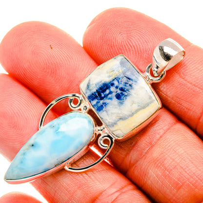 Blue Scheelite, Larimar 925 Sterling Silver Pendant 2" (925 Sterling Silver) PD38303