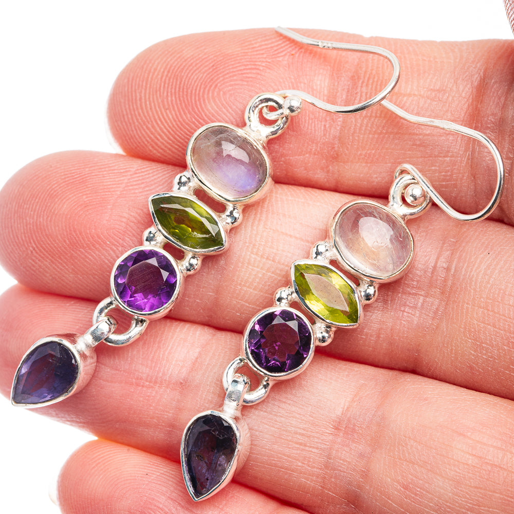 Rainbow Moonstone, Peridot, Amethyst, Tanzanite Earrings 2" (925 Sterling Silver) E432445