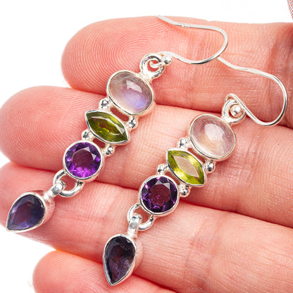 Rainbow Moonstone, Peridot, Amethyst, Tanzanite Earrings 2" (925 Sterling Silver) E432445