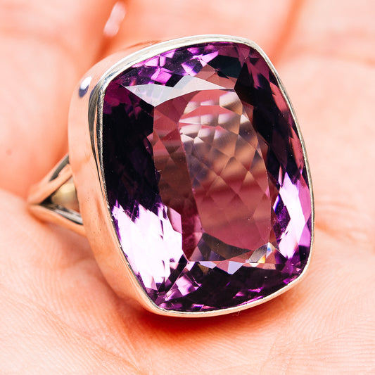 Sterling silver amethyst ring with large oval faceted purple gemstone, size 10.25
