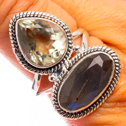Large Labradorite, White Quartz Ring Size 10 (925 Sterling Silver) R141179