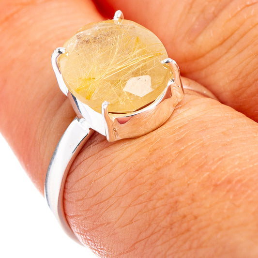 Rutilated quartz ring in .925 sterling silver with golden-yellow oval cabochon