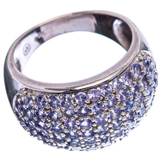 Sterling silver tanzanite ring with pavé-set blue stones