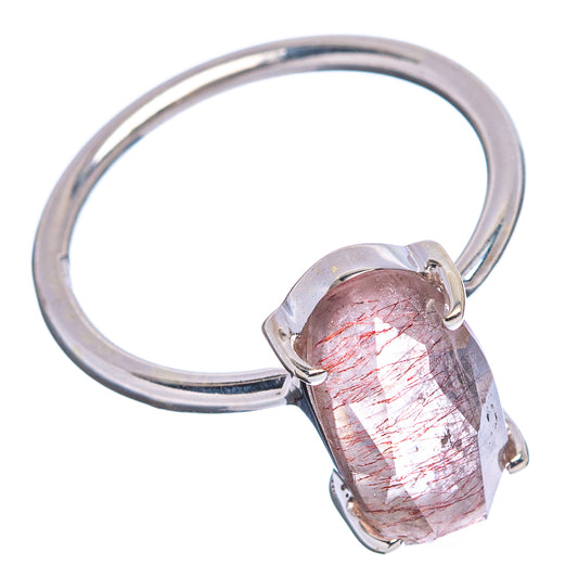 Faceted cacoxenite ring, .925 sterling silver band with large pink oval gemstone