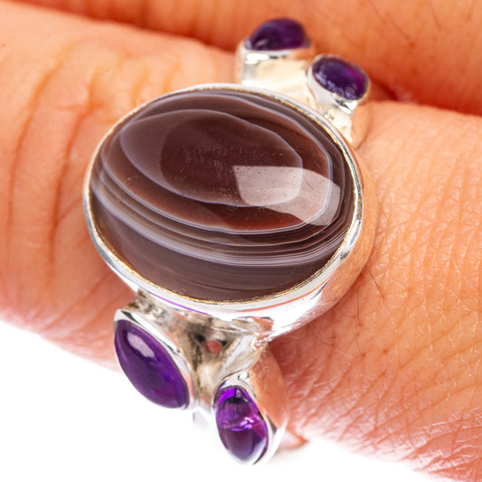 Botswana Agate, Amethyst Ring Size 9.75 (925 Sterling Silver) R144607