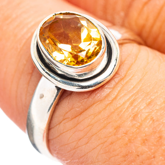 925 sterling silver citrine ring, size 7.5, round yellow gemstone bezel setting