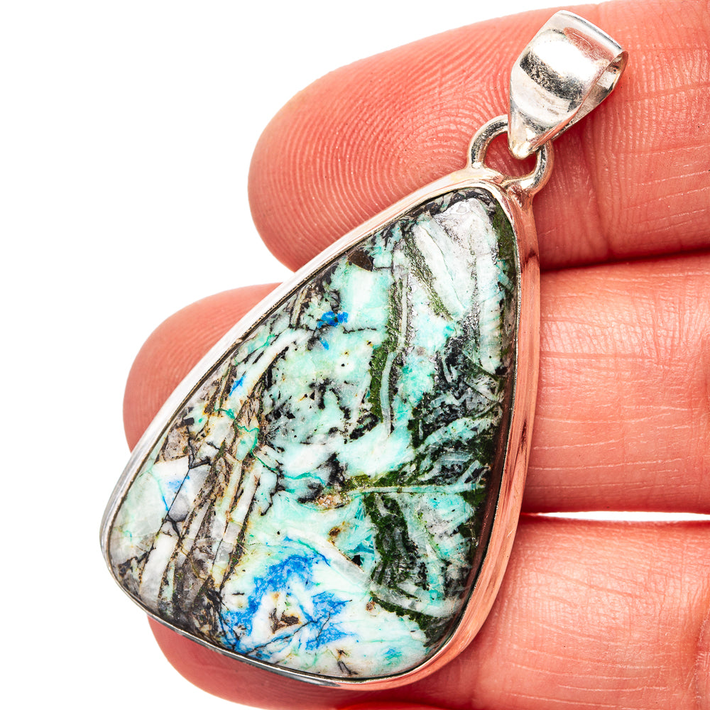 Azurite Turquoise Pendant 1 7/8" (.925 Sterling Silver)