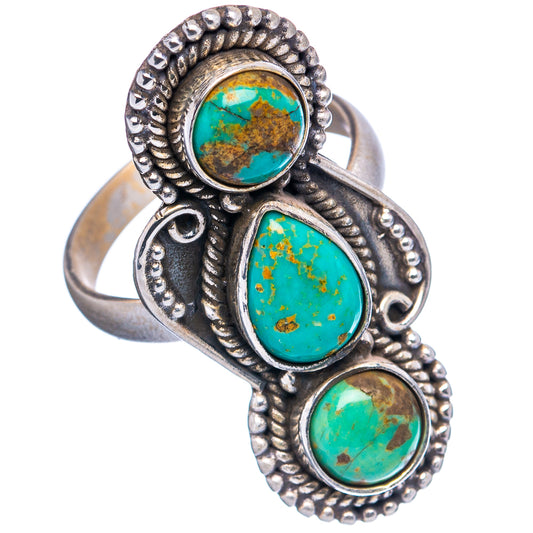 Turquoise gemstone ring in 925 sterling silver with three oval stones, scalloped bezels