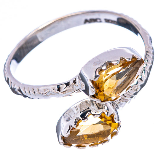 Sterling silver citrine ring, size 8, close-up of two yellow faceted stones