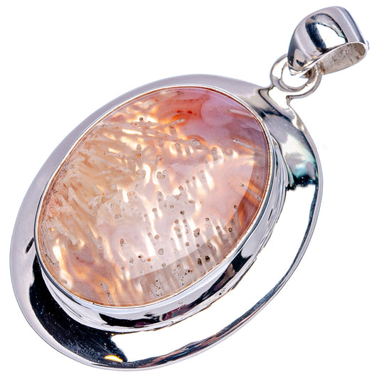 Sterling silver agate pendant with oval peach and brown stone, open loop bail