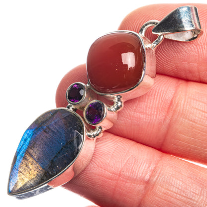 Labradorite, Carnelian, Amethyst 925 Sterling Silver Pendant 2"