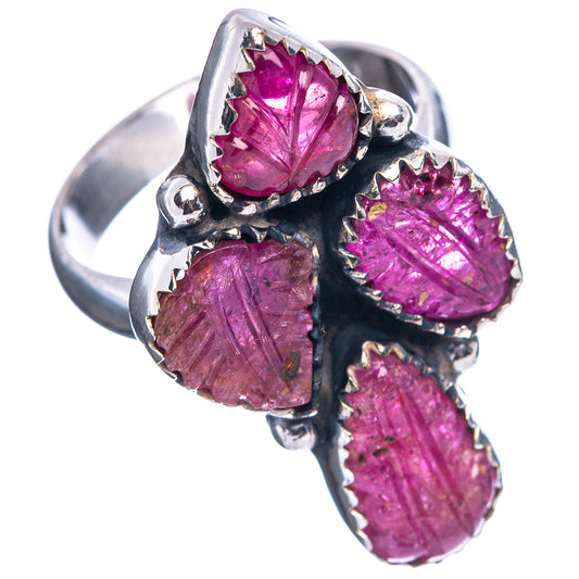 Sterling silver ring with four marquise pink-red ruby stones and blackened prongs