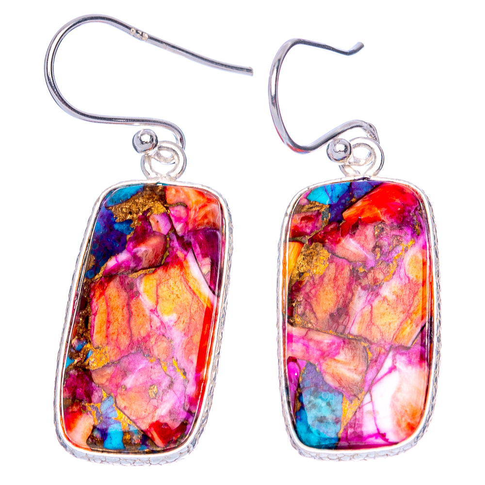 Kingman Pink Dahlia Turquoise Earrings 1 1/2" (925 Sterling Silver) E1262
