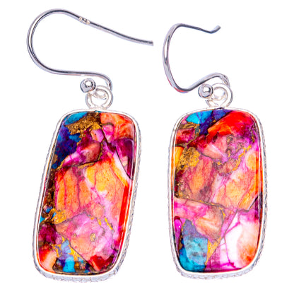 Kingman Pink Dahlia Turquoise Earrings 1 1/2" (925 Sterling Silver) E1262