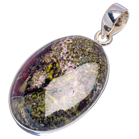 Oval dragon's blood stone pendant in .925 sterling silver with open bail, purple-green