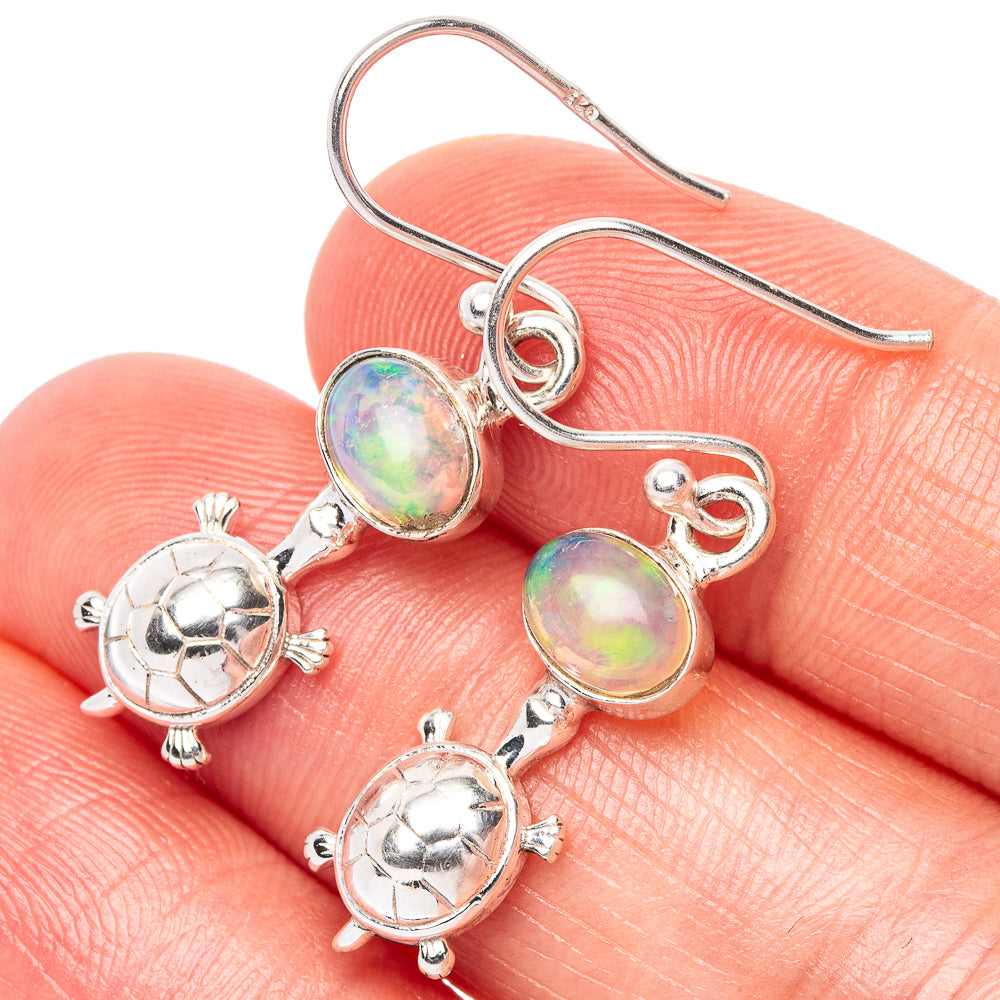 Rare Ethiopian Opal Turtle Earrings 1 3/8" (925 Sterling Silver) E1524