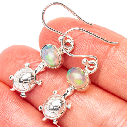 Rare Ethiopian Opal Turtle Earrings 1 3/8" (925 Sterling Silver) E1524