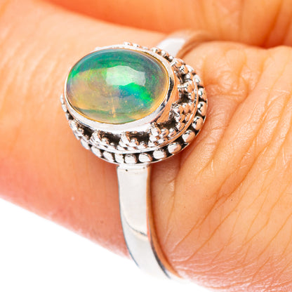 925 sterling silver oval opal ring with ornate scalloped bezel, size 7