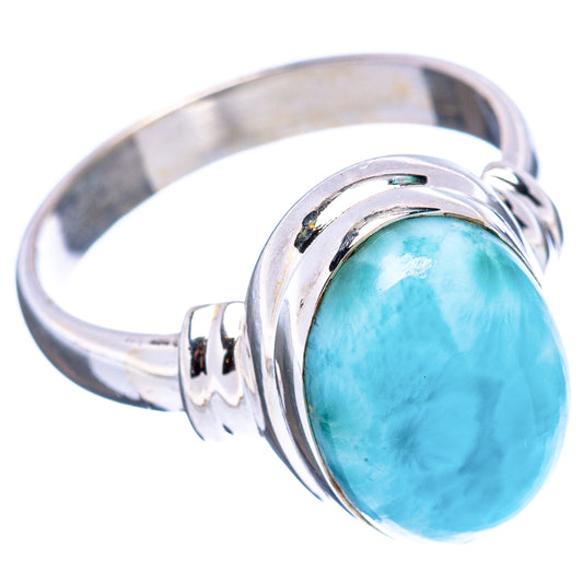 Sterling silver ring with oval turquoise larimar bezel-set stone and twisted shank