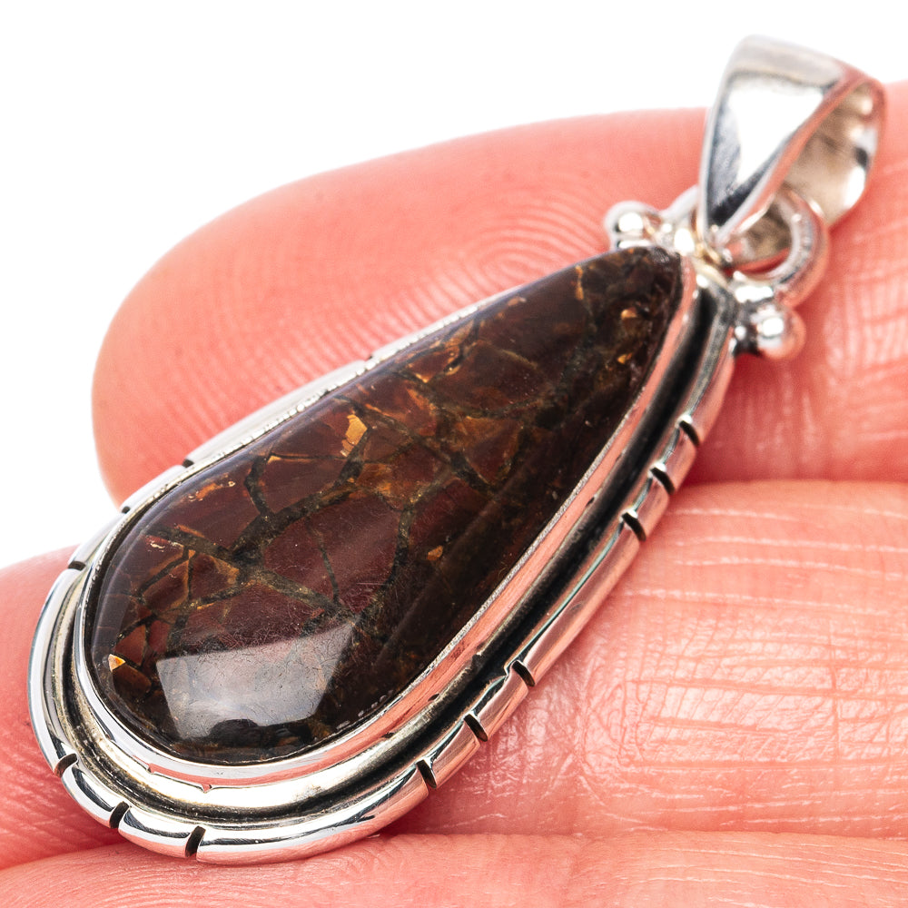 925 sterling silver teardrop ammolite pendant with dark iridescent stone and bail
