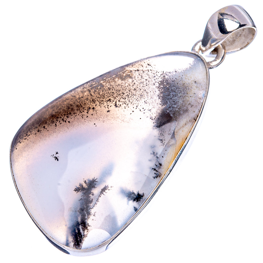 Sterling silver teardrop opal pendant with dendritic pattern and loop bail for necklace