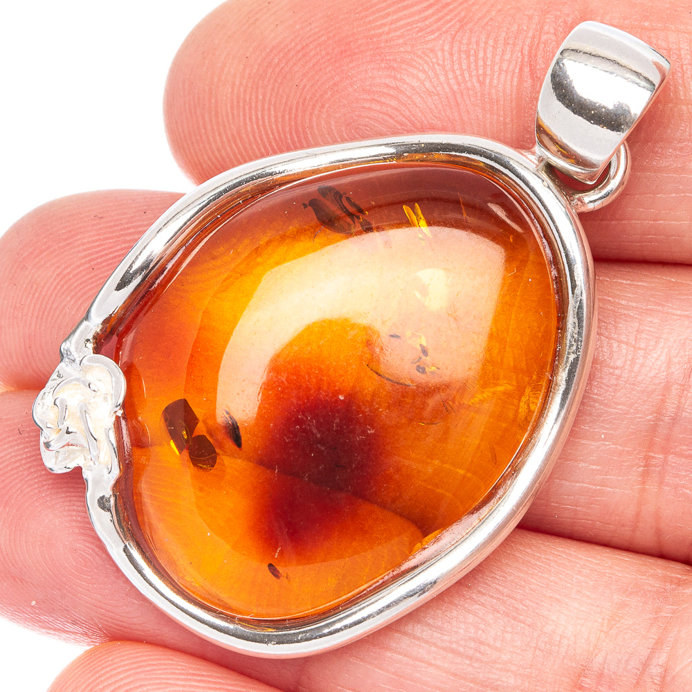 Ana Silver Co Baltic Amber Pendant 1 5/8" (925 Sterlnig Silver)