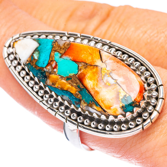 Spiny Oyster Turquoise Large Ring Size 8.75 (925 Sterling Silver) R1765