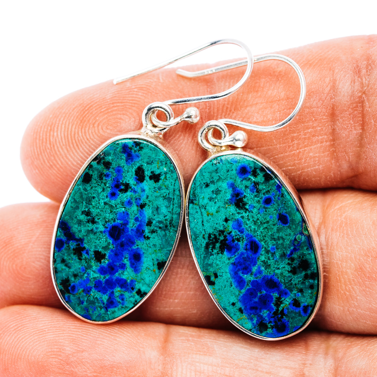 Large Premium Bluebird Azurite Earrings 1 5/8" (.925 Sterling Silver)