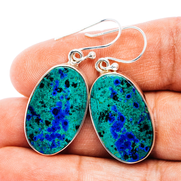 Large Premium Bluebird Azurite Earrings 1 5/8" (.925 Sterling Silver)