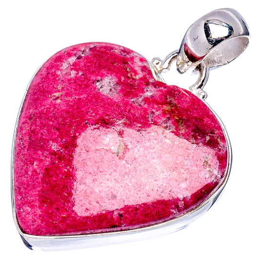 Pink heart thulite gemstone pendant in .925 sterling silver bezel